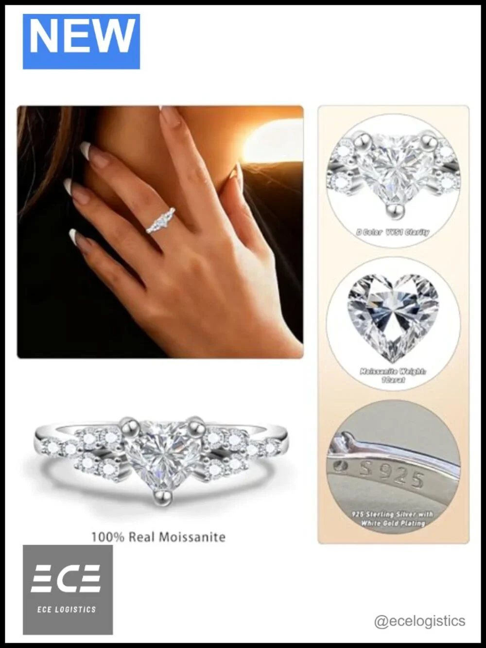 Moissanite Wedding Band 925 Sterling Silver Half Eternity Ring